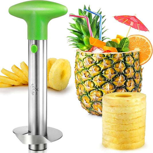 Zulay Kitchen Stainless Steel Pineapple Corer & Slicer – Heavy Duty Pineapple Cutter & Eye Removal Tool – Effortless Core Remover Tool with Sharp Reinforced Blade & Ergonomic Handle - Lime Green