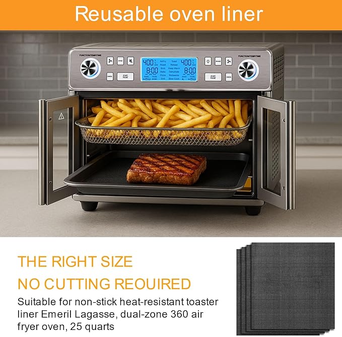 Oven Liners for Bottom of Oven, 13.8"x12" Reusable Non-Stick Heat Resistant Accessories Mat for Emeril Lagasse Dual Zone 360 Air Fryer Oven 25 QT Extra Large and more, 4 Pack