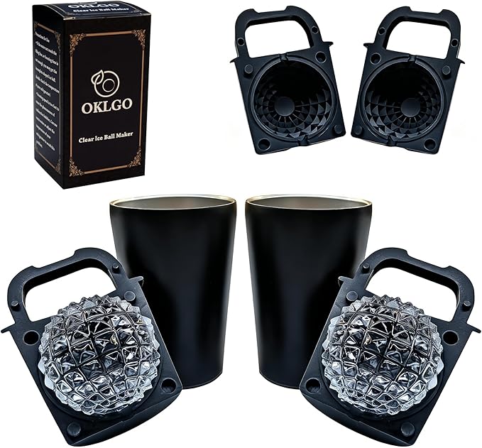 Clear Ice Cube Maker Tray – 2.3 Inch Large Diamond Ice Ball Mold, Stainless Steel & Silicone, Slow Melting Transparent Ice for Whiskey, Cocktails, and Home Bar Use