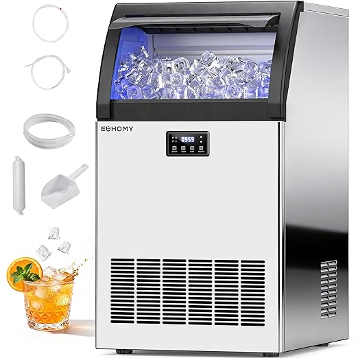 EUHOMY Commercial Gourmet Ice Maker Machine,120lbs/24H, Under Counter Ice Maker with 25lbs Storage, Non-Clumping Design,24pcs Hat Cubes Per Cycle, Freestanding Ice Maker for Home/Bar/Cafe/Restaurant