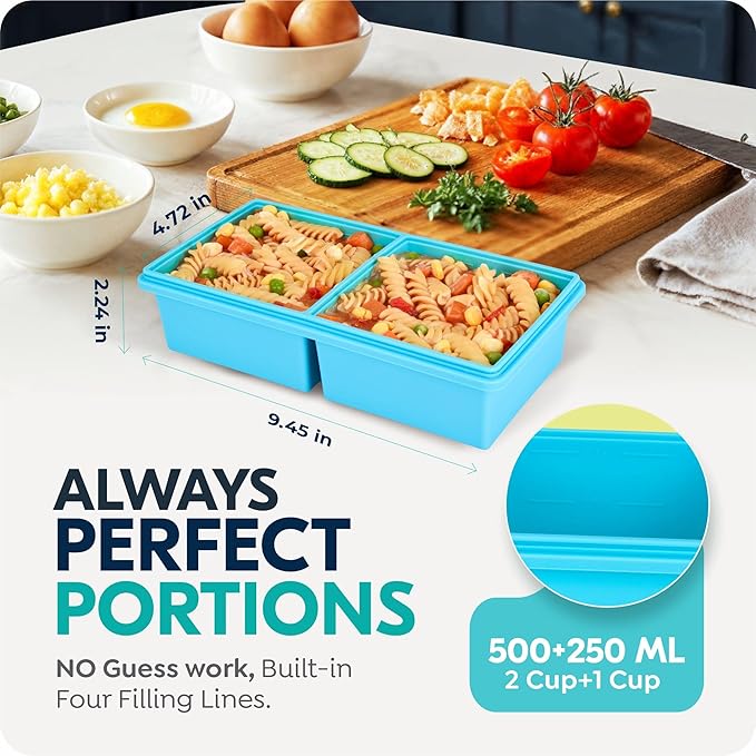 2 cup Silicone Freezer Trays with Lids, Silicone Soup Freezer Molds, Easily prepare portioned meals, Dishwasher, Oven Safe, Great for Frozen Broth, Leftovers & Meal Prep, BPA Free 2 Pack