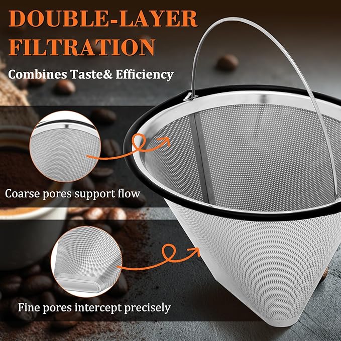 Reusable #4 Coffee Filter for Technivorm Moccamaster KBGV, KBT, Durable Metal Mesh, Stainless Steel #4 Coffee Filter, Durable Metal Mesh, for Richer, Fuller Coffee Flavour
