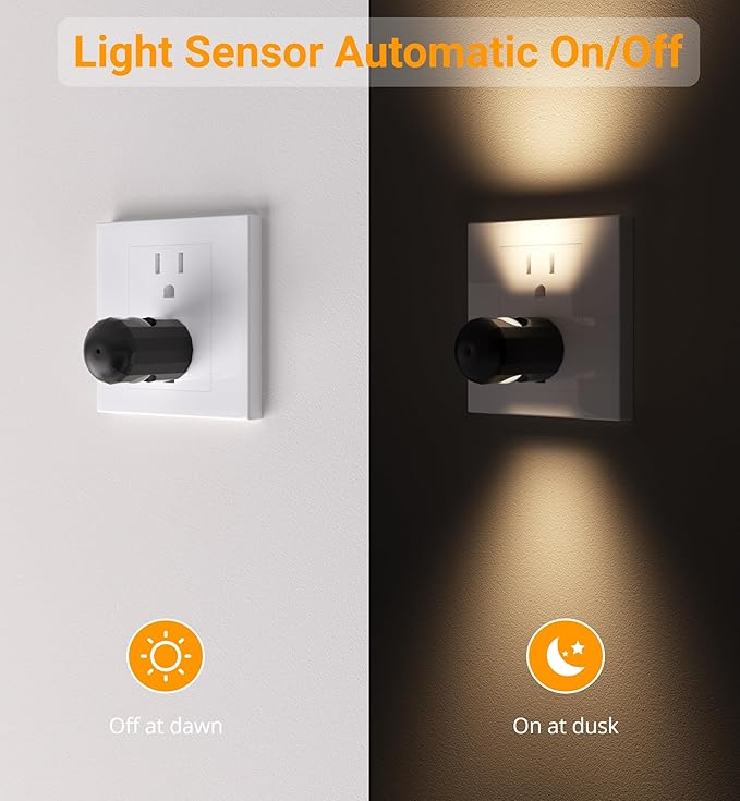 TSEXES Plug-in LED Night Lights,Dusk to Dawn Sensor,2700K,Bedroom, Hallway, Bedroom,Kitchen, Stairways, Non-Dimmable,6 Pack