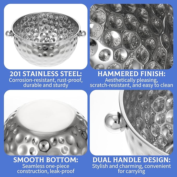 2 Pack Ice Buckets with Scoops, 4.6L&6L Metal Beverage Tubs, Stainless Steel Wine Bucket, Champagne Bucket, Large Ice Buckets for Parties Beer Bottle Drinks, Dishwasher Safe