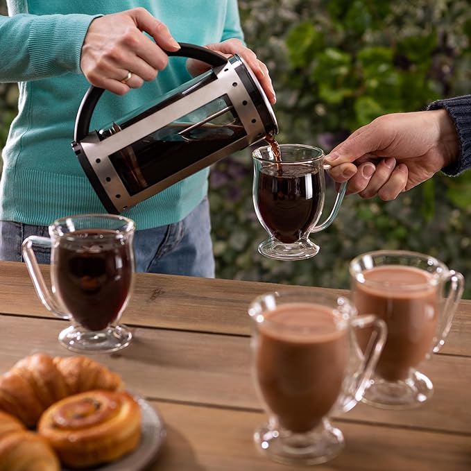 Kitchen Kite Double Wall Glass Coffee Mugs 11oz Set of 4, Insulated Borosilicate Glass Coffee Cups with Handle - Dishwasher & Microwave Safe Clear Mugs for Cappuccino, Latte, Espresso, Tea