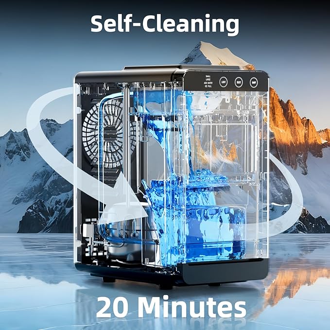 Antarctic Star Ice Maker, Portable Ice Machine with Self-Cleaning Function, 8 Cubes in 6 Mins Fast Countertop Ice Making, Compact Ice Maker for Home, Kitchen, RV, Travel, Matte Black