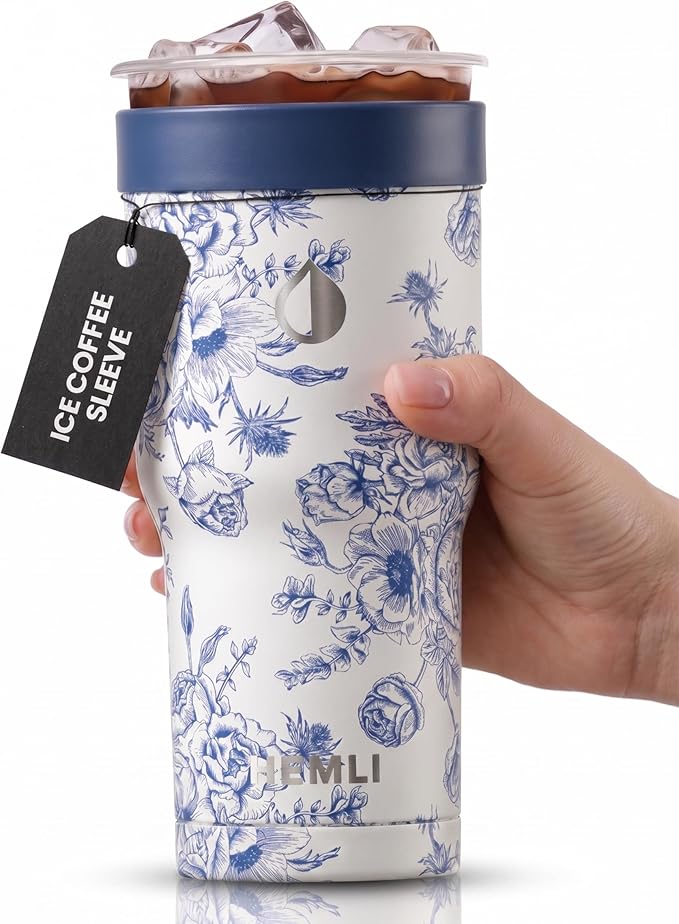 Universal Ice Coffee Sleeve Insulator - Insulated Iced Coffee Holder To Go, Insulated Cup Holder for Starbucks Dunkin Donuts McDonalds, Reusable Coffee Sleeve (Blue China)