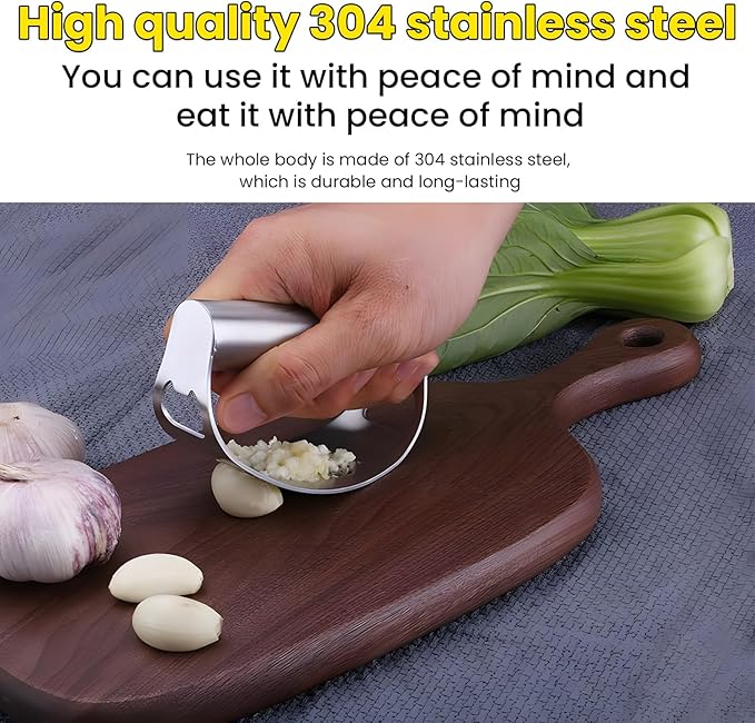 Garlic Press Stainless Steel, Heavy Duty Garlic Press Rocker, Garlic Mincer Garlic Crusher with Built-in Bottle Opener, Dishwasher Safe Kitchen Gadget for Effortless Garlic Chopping