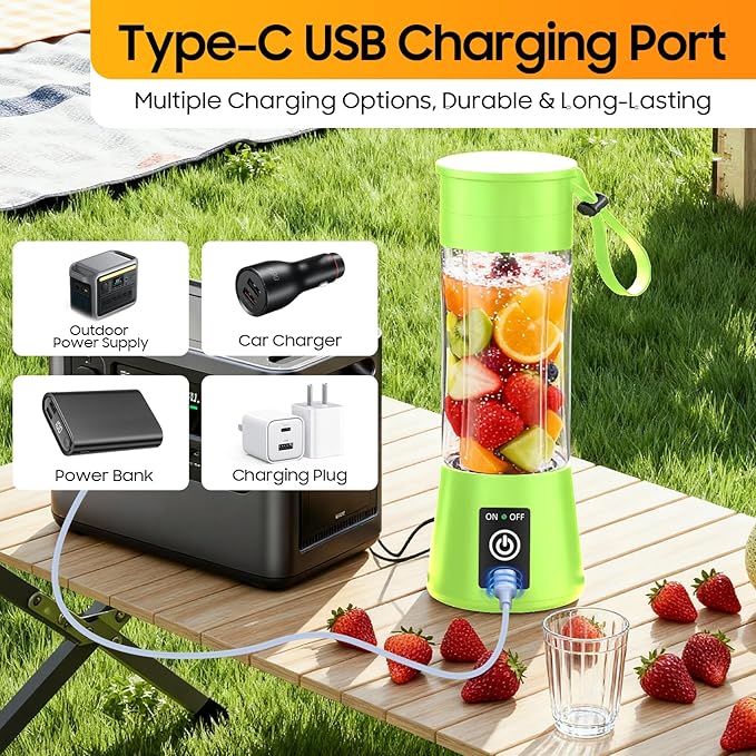2026 Newly Upgraded Portable Smoothie Blender - Cordless Personal Blender Type-C Rechargeable, 13Oz Juice Cup BAP Free, 20,000Rpm Speed Powerful Blending, Freshly Squeezed in Sports/Office