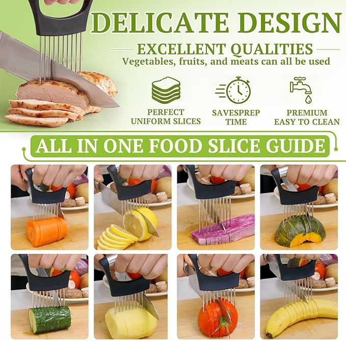 JAYVAR Onion Holder for Slicing, Stainless Steel Onion Slice Holder with 10 Long Needles, Onions Cutter Vegetable Chopper, Onions Chopper Tool, Food Slicing Guide for Neat Slicing,Tomato Potato Cutter