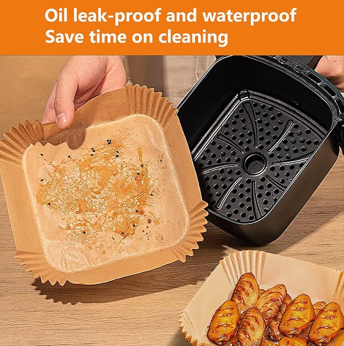 Air Fryer Paper Liners for 4 qt / 5 qt / 6 qt, Thickened Square Disposable Liner Compatible with Ninja/Chefman/Cosori/Instant Pot and other 4q-6qt Airfryer (8.3'' on Top)