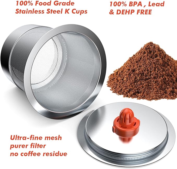 2 Pack Reusable K Cups coffee pods for Keurig 1.0 and 2.0:Stainless Steel Refillable K Cups- Reusable K Cups for Keurig Coffee Machine SUS 304‌ Non-BPA