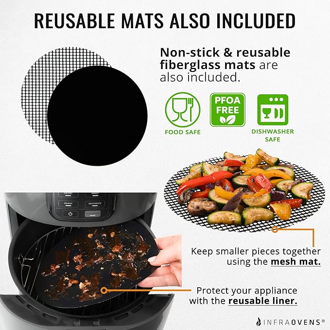 Air Fryer Silicone Liner Set of 3 Compatible with Instant Pot 8 QT Duo Crisp, Ninja Foodi + More, Air Fryer Pressure Cooker Accessories Parchment Paper Sheet Replacement Reusable Mats 9.4 inch Round