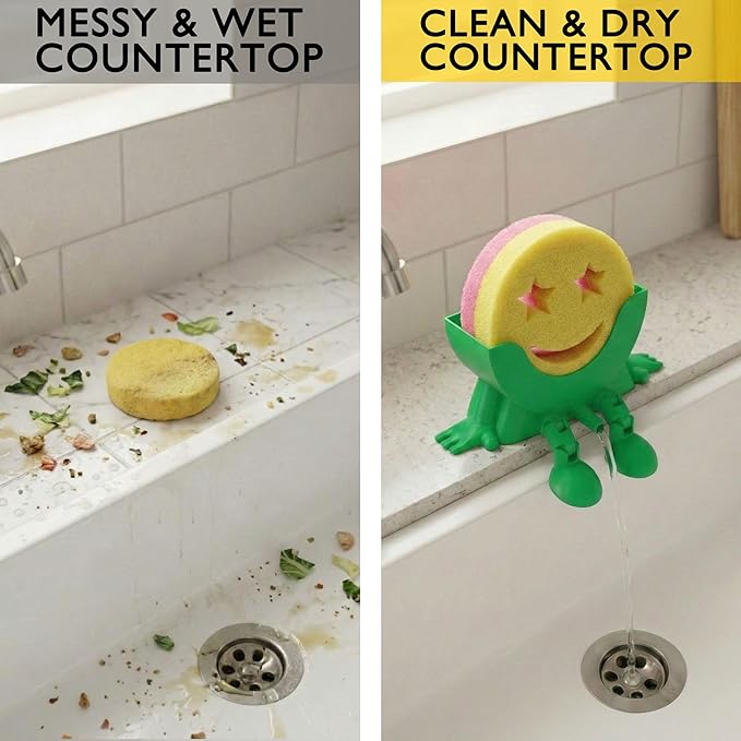 Cute Hanging Sponge Holder with Drainage & Legs, 3D Printed Funny Sink Stand for Round Sponges, Aesthetic Kitchen Sink Edge Organizer, Countertop Decor, Quick-Drying Storage Cleaning Gadget