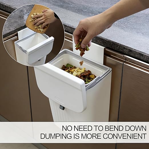 Zopnny Hanging Trash Can, 3.2 Gallon/12L Small Waste Bin with Lid for Kitchen Cabinet Door, Under Sink & Wall Mount Compost Bin, Food Waste Bin with Lid, 1 Pack White