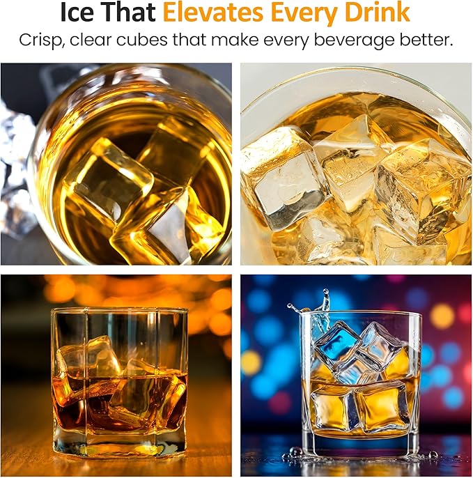 Crystal Clear Ice Maker, Compact Countertop Ice Machine, 3 x 1.6 Ice Cubes in10-Mins, Self-Cleaning, LED Light & Timer, Portable Electric Ice Maker for Kitchen, Bar, RV, Black