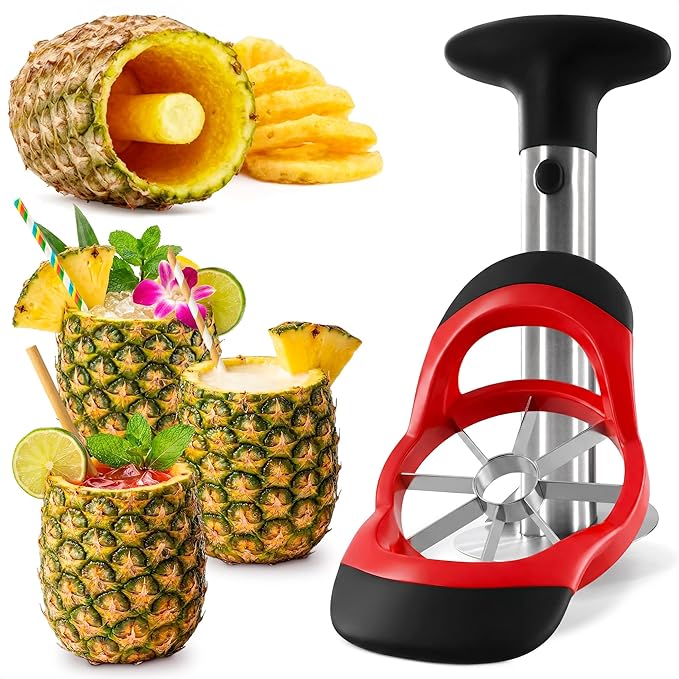 Pineapple Corer and Slicer Tool – Stainless Steel Pineapple Peeler Tool with Reinforced Thick Blade for Effortless Slicing – Core Remover and Cutter for Diced Fresh Rings, Black Handle, Easy to Clean