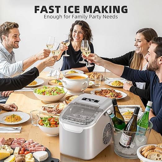 Antarctic Star Countertop Ice Maker, Portable Ice Machine with Carry Handle, 26.5Lbs/24H, 2 Sizes Bullet Ice, 8Cubes in 6 Mins Office/Kitchen/Bar Grey