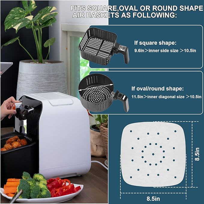 200pcs Air Fryer Parchment Paper Disposable Liner 8.5inch, Premium Perforated for Air Fryer, Streamer, Pans, No Burn, Easy Cleanup