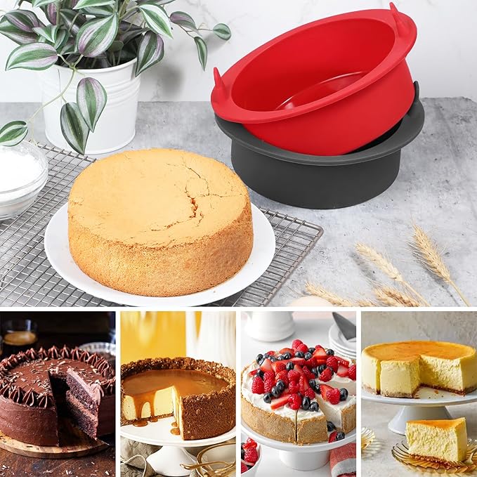 Webake 7 Inch Air Fryer Round Cake Pans for Baking, Nonstick Silicone Air Fryer Baking Pan Wih Handle, BPA Free Set of 2
