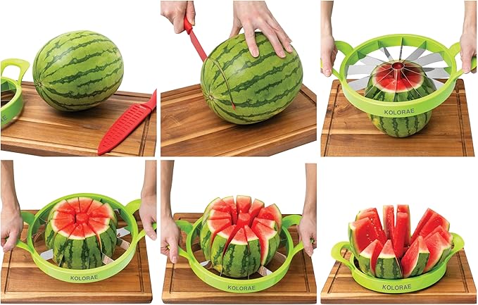 KOLORAE Extra Large Watermelon Slicer, Stainless Steel Cutter with Durable Easy Grip Handles, Round Divider to Easily Cut Fruits, Slices Melons up to 10in.