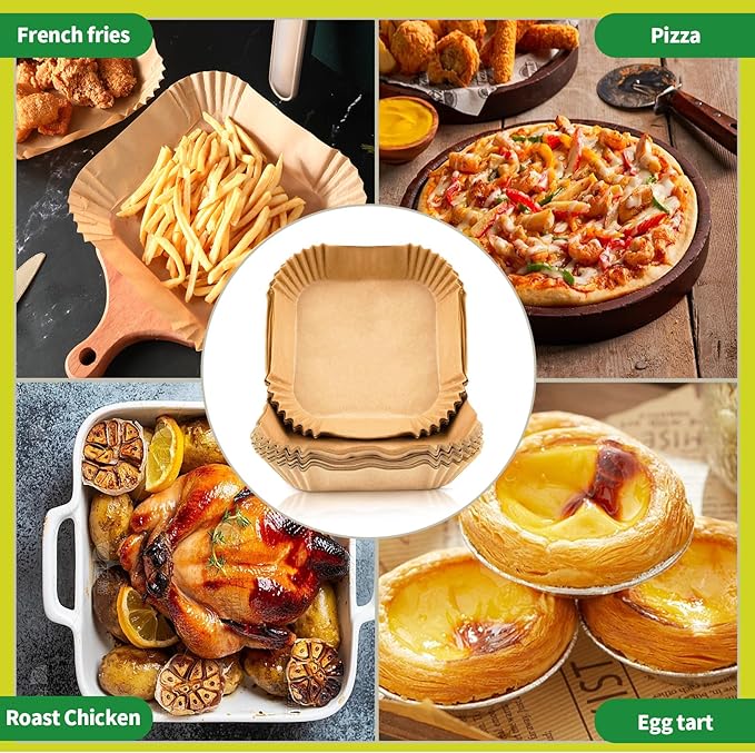 150 PCS Air Fryer Disposable Paper Liners,8 Inch Square Parchment Disposable Paper Liner for 5-8QT Air Fryer,Baking, Roasting and Microwave, Non-Stick Airfryer Accessories