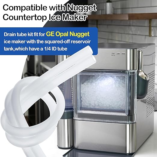 Ice Maker Drain Tube Fit for GE Profile Nugget, Replacement Hose Compatible with Opal Nugget Countertop Ice Maker with Tank - Ice Maker Parts 1/4 ID Silicone Water Line