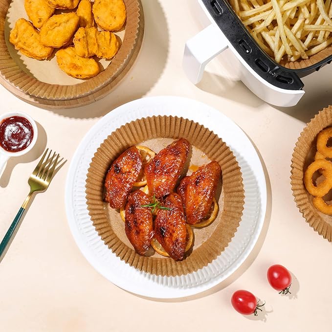 Air Fryer Disposable Paper Liners: 125 PCS 8" Round Parchment Paper, Food Grade Baking Liner for 5-8 QT Airfryer Basket, Waterproof and Oilproof for Easy Cleanup