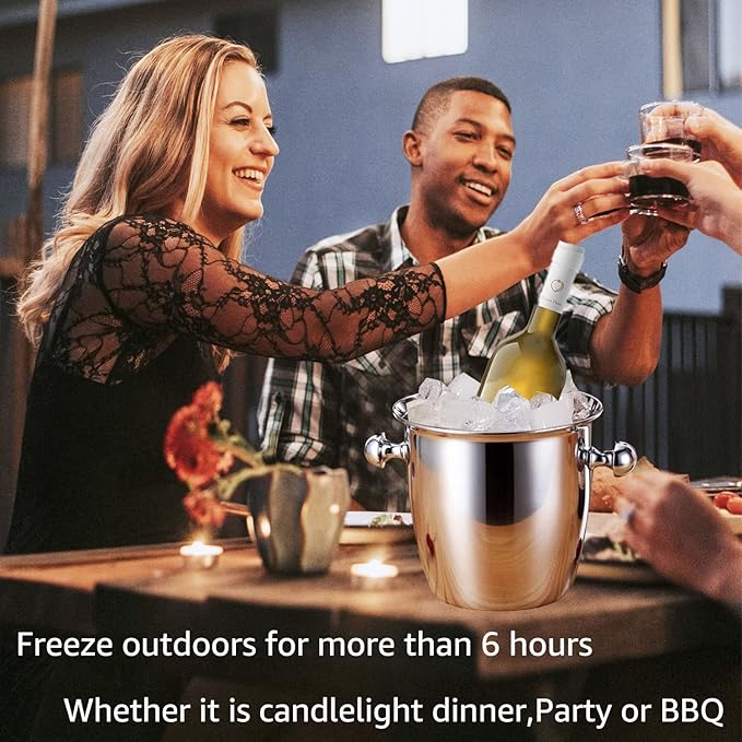 Ice Buckets - Champagne Ice Bucket with Tongs, Silver Trumpet Ice Bucket Stainless Steel Mirror Reflection Wine Cooler for Wedding Bar Beer Red Wine Liquor Beverages Party, Ice Frozen Longer,2.5L