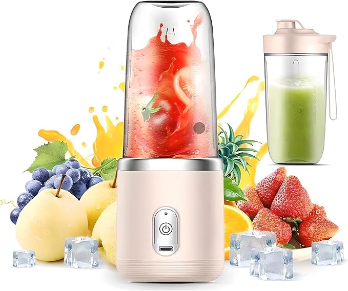 Paramexview® Portable Blender 14oz for Juices & Smoothies with 6 blades Puwerful performances Fusion Blender | USB Rechargeable, Lid, Cup included | Fit for travel and outdoor activities (Pink)