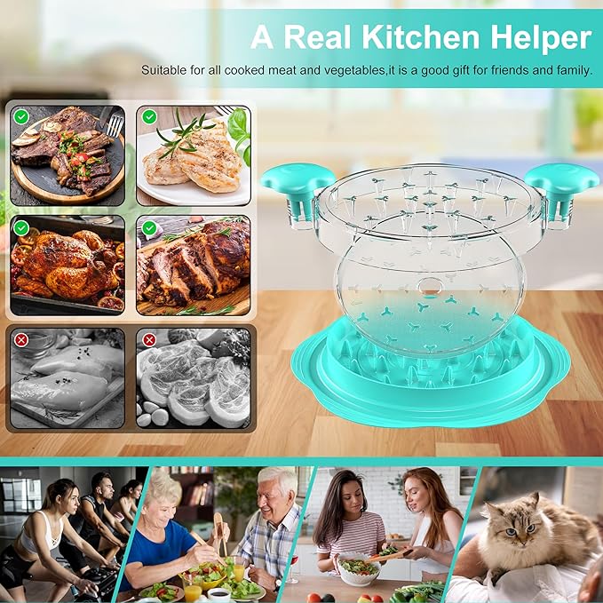 Chicken Shredder with Removable Plate - Manual Meat Shredder Tool with Transparent Lid & Cleaning Brush, Dishwasher Safe Kitchen Gadget for Shredding Chicken, Pork, Beef, Pulled Pork(Mint Green)