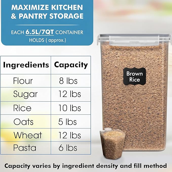 WHITE FEATHER SUPPLIES 2 PC [6.5L / 220 Oz] Large Food Storage Containers with Lids Airtight - BPA Free Clear Plastic Kitchen and Pantry Storage Containers, Bulk Storage for Cereal, Flour, Sugar, Rice