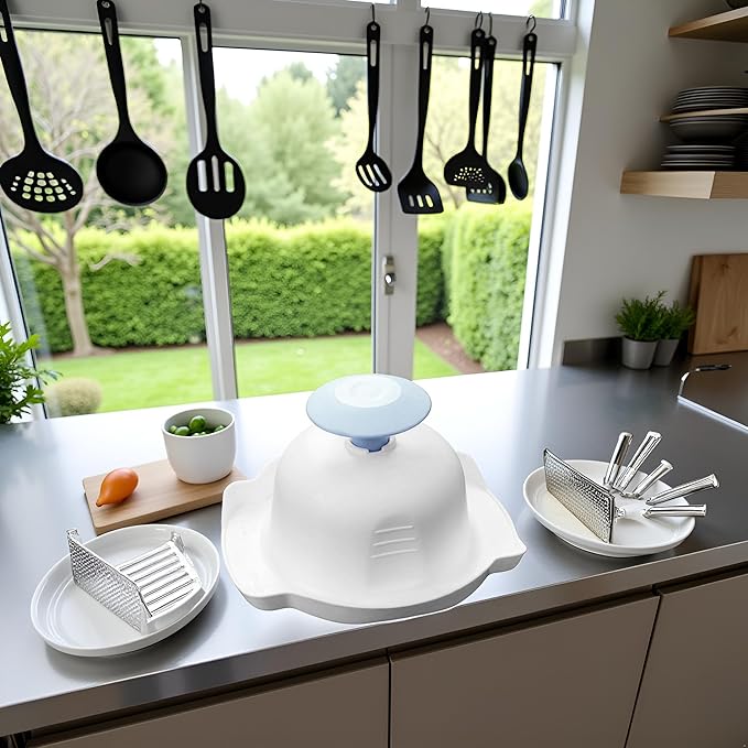 Blue Food Safety Holder for Mandolin or Grater, Finger Anti-Cut Protectors for Mandoline Slicer, Food Slicer Cutter Finger Guard
