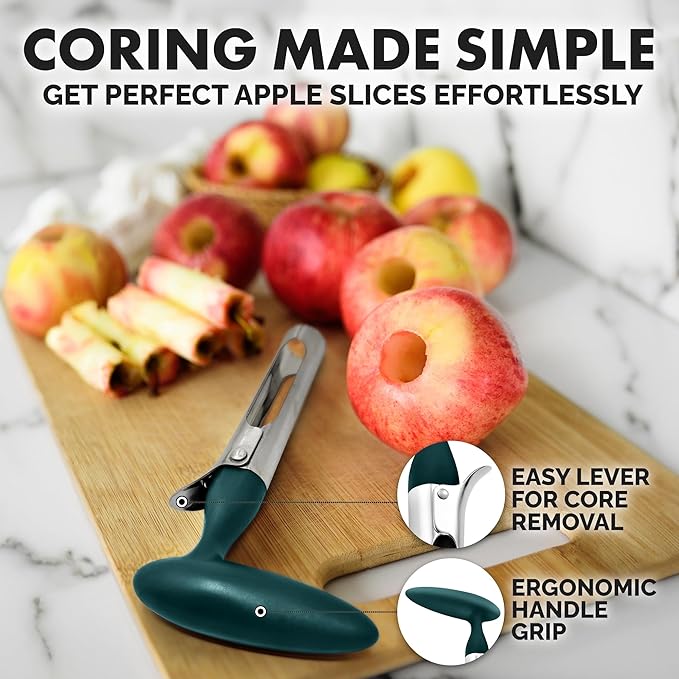 Zulay Kitchen Ultra Sharp Apple Corer Tool - Stainless Steel, Sharp & Serrated Blade Cores in Seconds - Easy to Use & Clean, Durable Apple Core Remover for Apples & Small Fruits - Dark Teal