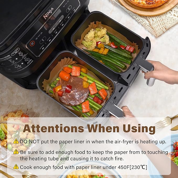 Air Fryer Liners Disposable, Ninja Air Fryer Liners, 125pcs Rectangle 8.6x5.5 In Parchment Paper For Ninja Dz201 Dz401, Airfryer Liners Non-Stick And Oil Proof Food Grade Ninja Air Fryer Accessories