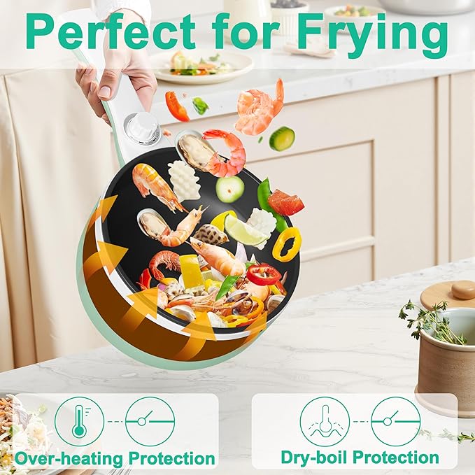Dezin Hot Pot Electric with Steamer Upgraded, Non-Stick Sauté Pan, Rapid Noodles Electric Pot, 1.5L Mini Pot for Steak, Egg, Fried Rice, Ramen, Oatmeal, Soup with Power Adjustment