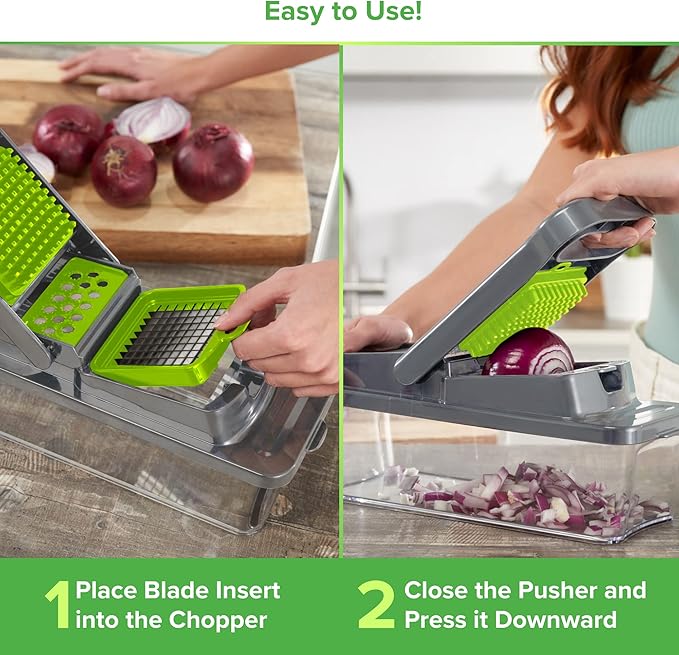 PrepNaturals Vegetable Chopper with Container, Veggie Chopper, Food Chopper & Onion Chopper - Mandoline Slicer for Kitchen (12 in 1, Green)