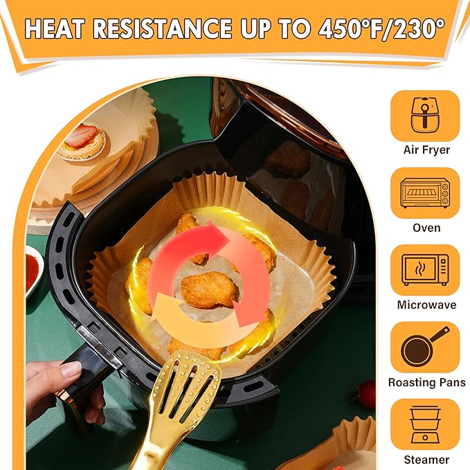 200pcs Air Fryer Liners Disposable, Air Fryer Liners, 8.7" Square Parchment Disposable Paper Liner for Air Fryer, Parchment Paper, Baking, Roasting and Microwave