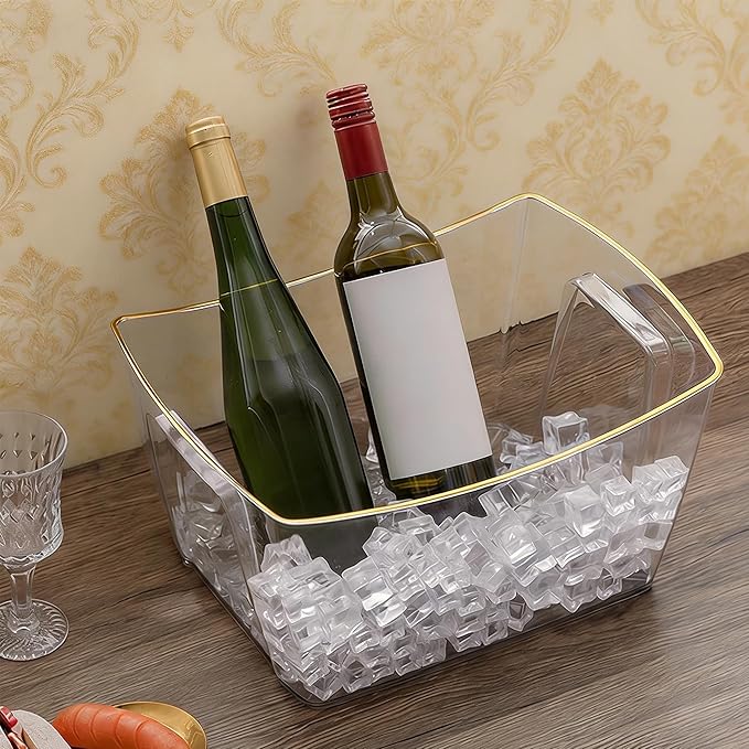 6-Piece Ice Bucket Set with Plastic Scoops | Leak-Proof Large Ice Buckets for Parties, Bars, Outdoor Events | Chilling Containers for Wine, Champagne, Beer (Acrylic, Square-Clear)