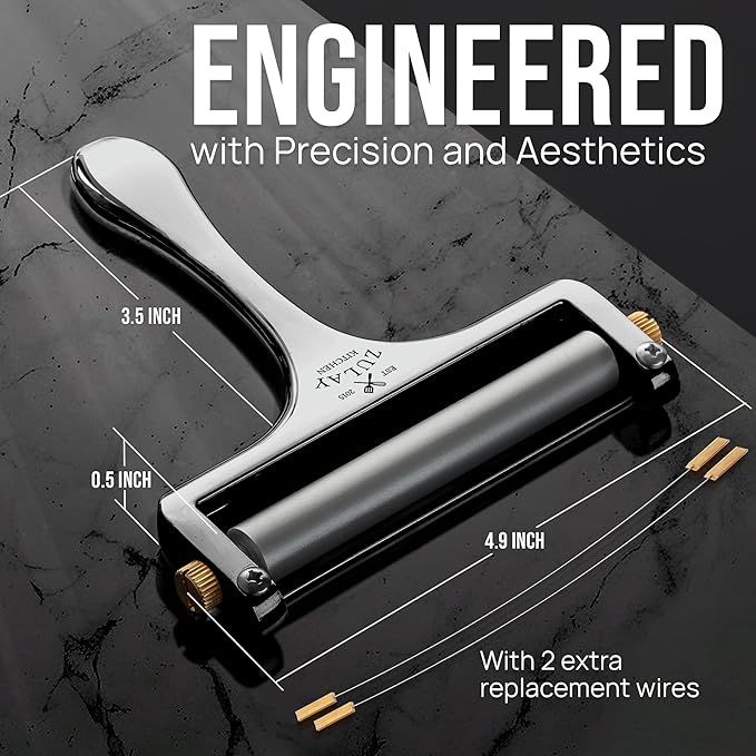 Zulay Kitchen Stainless Steel Wire Cheese Slicer - Adjustable Hand Held Cheese Cutter with 2 Extra Wires - Premium Cheese Shaver For Mozzarella, Cheddar, Gruyere - Cheese Cutter with Wire (Gunmetal)