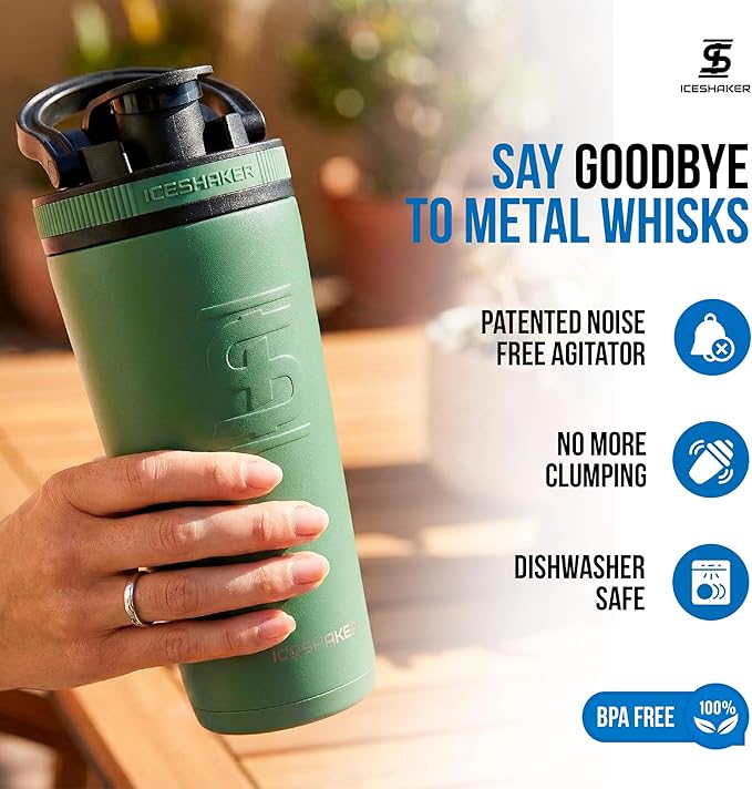 Ice Shaker Insulated Stainless Steel Shaker Bottle | 26oz, Aura | Cold for 30+ Hours | Insulated Cup with Twist-on Agitator | Odor-Free Bottle for Protein Shakes, Water, Smoothies, Cocktails