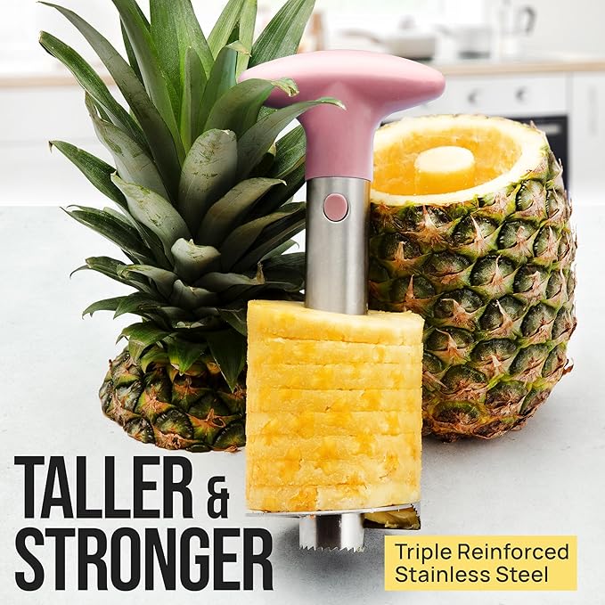 Zulay Kitchen Stainless Steel Pineapple Corer & Slicer – Heavy Duty Pineapple Cutter & Eye Removal Tool – Effortless Core Remover Tool with Sharp Reinforced Blade & Ergonomic Handle - Pink