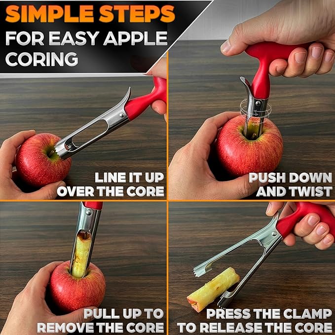 Apple Corer Tool – Stainless Steel Apple Core Remover with Durable Plastic Handle – Comfortable Grip, Easy to Use, Dishwasher Safe & Long-Lasting | Works for Apples, Pears, Tomatoes, Peppers & More