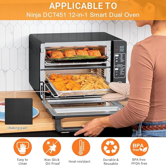 4-Pack Fiberglass Air Fryer Mats 12"x12.6" For Ninja DCT451 Compatible Oven Liners for Bottom of OvenReusable & Heavy-Duty for Even Cooking
