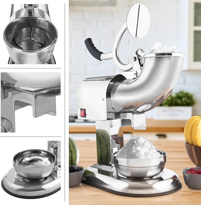 Snow Cone Machine - Ice Shaver with Powerful 250W Motor - Easy to Use Countertop Crushed Ice Maker by Great Northern Popcorn (Stainless-Steel)