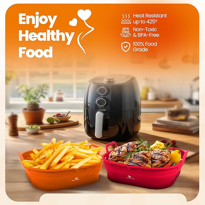 Platinum Silicone Air Fryer Liners Reusable Square-Extra Strong-Easy to Clean Air Fryer basket for Oven Microwave Accessories - BPA Free - Food Safe Pot for 5.8QT to 8 QT - 9 Inch