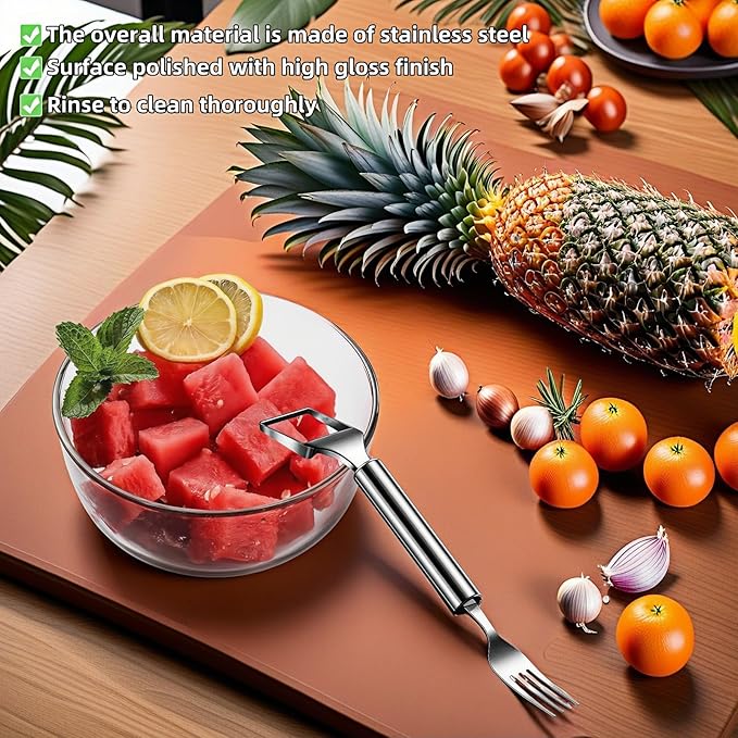 2-in-1 Stainless Steel Watermelon Slicer & Fork | Easy Cut, Serve, Enjoy | Kitchen & Camping Must-Have Tool for Fruit Salad, Parties, BBQ | Dishwasher Safe & Rust-Proof