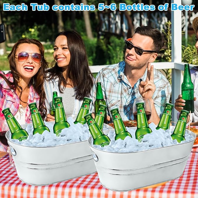4Pcs 3 Gallon Galvanized Bucket Ice Bucket Large Metal Drink Buckets for Parties Beer Beverage Tub with Scoops for Champagne Cocktails Wine Cooling for Mimosa Bar Supplies