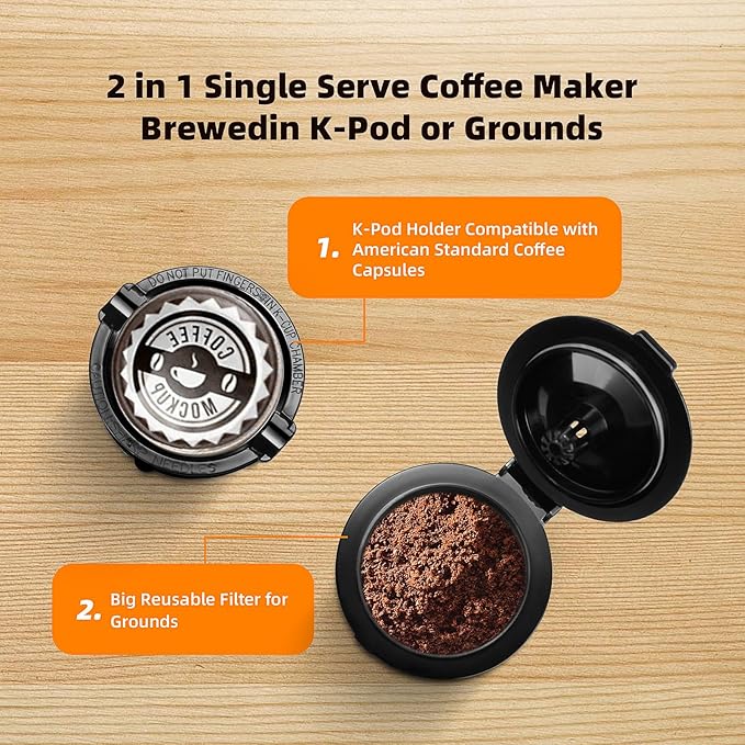 Horavie Mini Single Serve Coffee Maker for K-Cup Pod and Grounds, Fast Brew One Cup Coffee Machine with Descaling Reminder and Water Window, 6 to 12 oz. Brew Sizes, Red