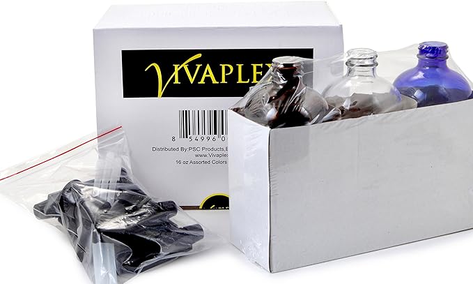 Vivaplex, 3, Large, 16 oz, Empty, Assorted Colors, Glass Spray Bottles with Black Trigger Sprayer